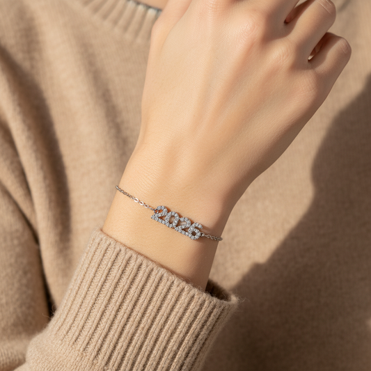 ⚡🚚Βραχιόλι “Lucky 2026 Sparkle” – Ατσάλι με στρας