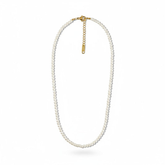 Ατσάλινο κολιέ με λευκές πέρλες και χρυσές λεπτομέρειες So Cute by Dimi