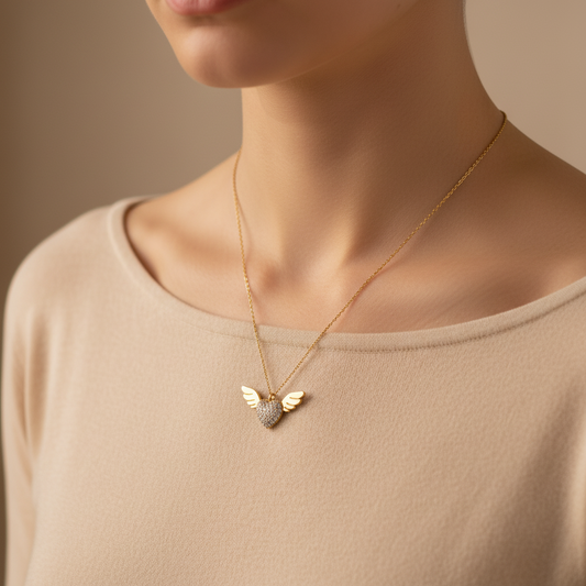 ⚡🚚Κολιέ “Angel Heart Shine” – Ατσάλι με στρας