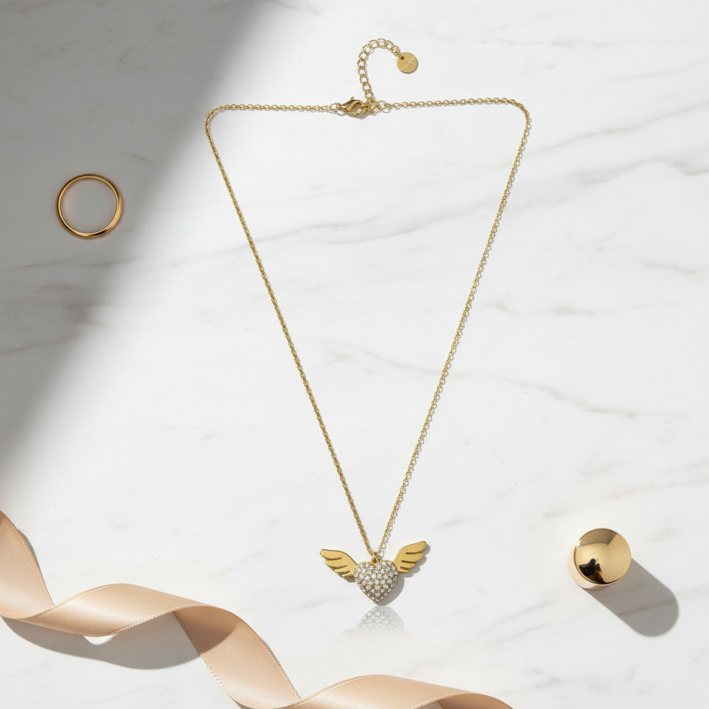 ⚡🚚Κολιέ “Angel Heart Shine” – Ατσάλι με στρας