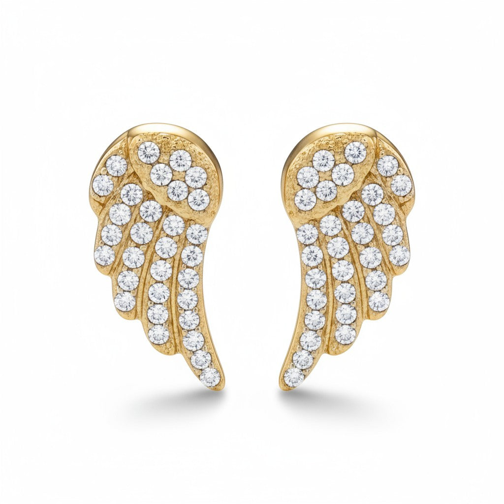 Crystal Angel Studs – Ατσάλινα Σκουλαρίκια με Φτερό Αγγέλου & Ζιργκόν | So Cute by Dimi Χονδρική
