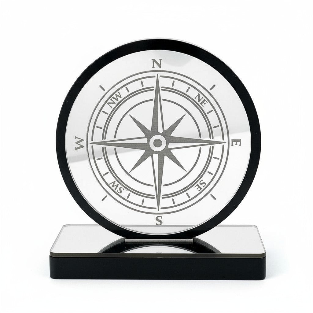 🤍✨ Επιτραπέζιο Γούρι Πυξίδα – Plexiglass Καθρέφτης