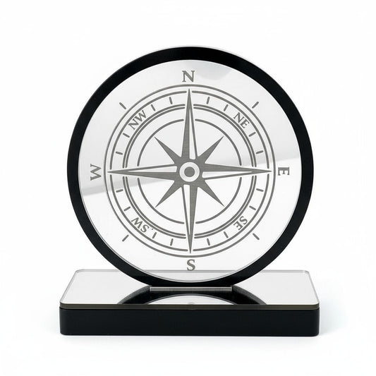 🤍✨ Επιτραπέζιο Γούρι Πυξίδα – Plexiglass Καθρέφτης