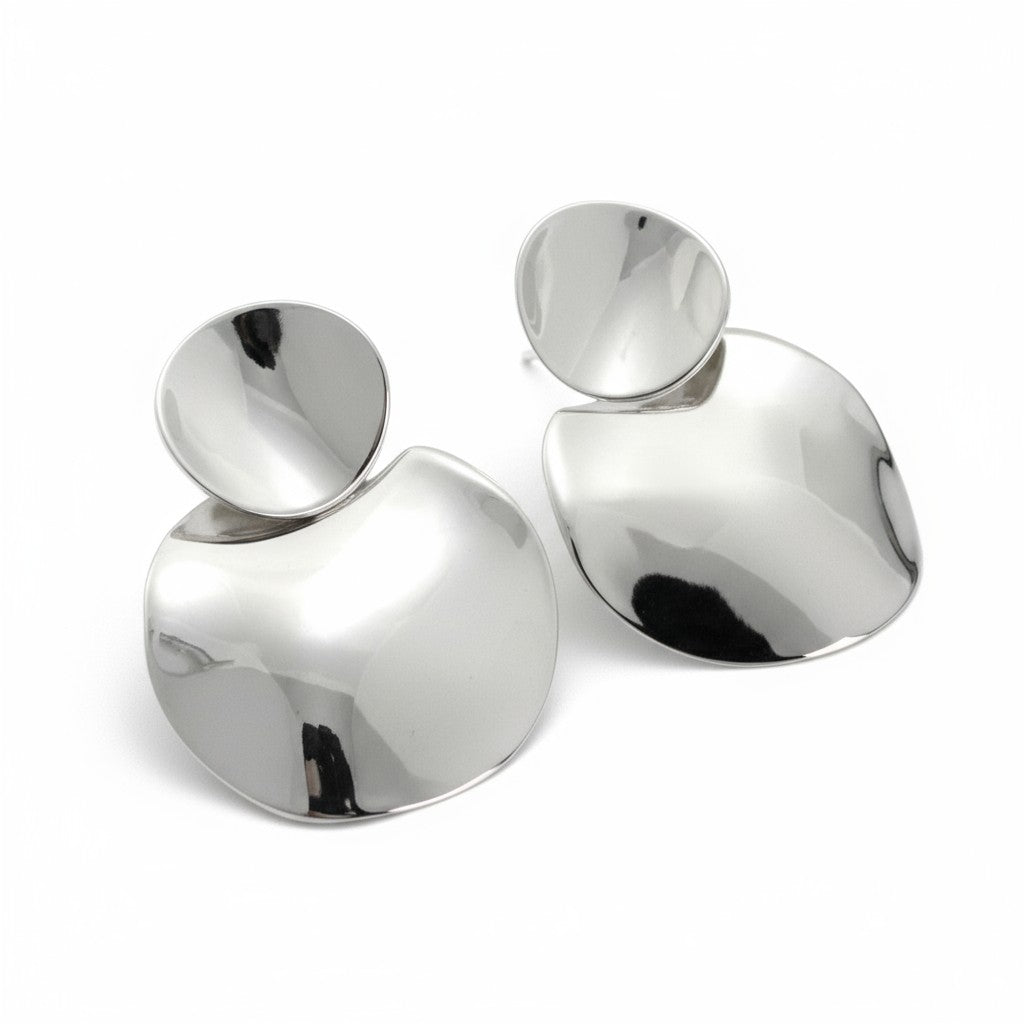 Ατσάλινα σκουλαρίκια 4 εκ. με μοντέρνο sculptural design σε χρυσό, ασημί & δίχρωμο So Cute by Dimi