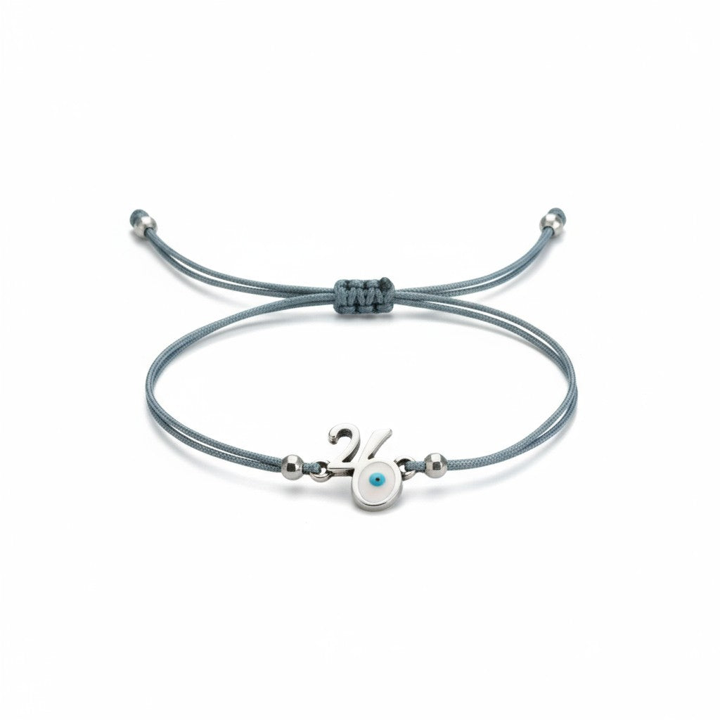 Βραχιόλι Γούρι 2026 με Ασημί Μάτι & Κορδόνι – Χονδρική | So Cute by Dimi 