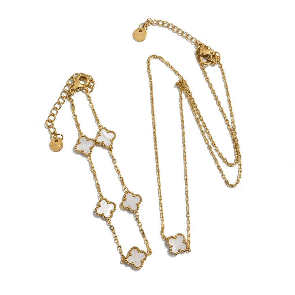 Ατσάλινο κολιέ So Cute by Dimi με τετράφυλλο μοτίφ σε μαύρο ή λευκό φίλντισι