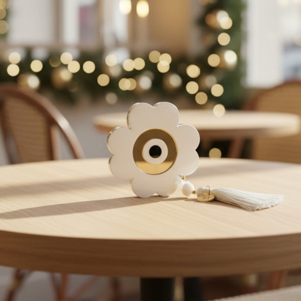 Handmade Lucky Tassel Clover plexiglass gouri with mirror detail and premium tassel – wholesale So Cute by Dimi