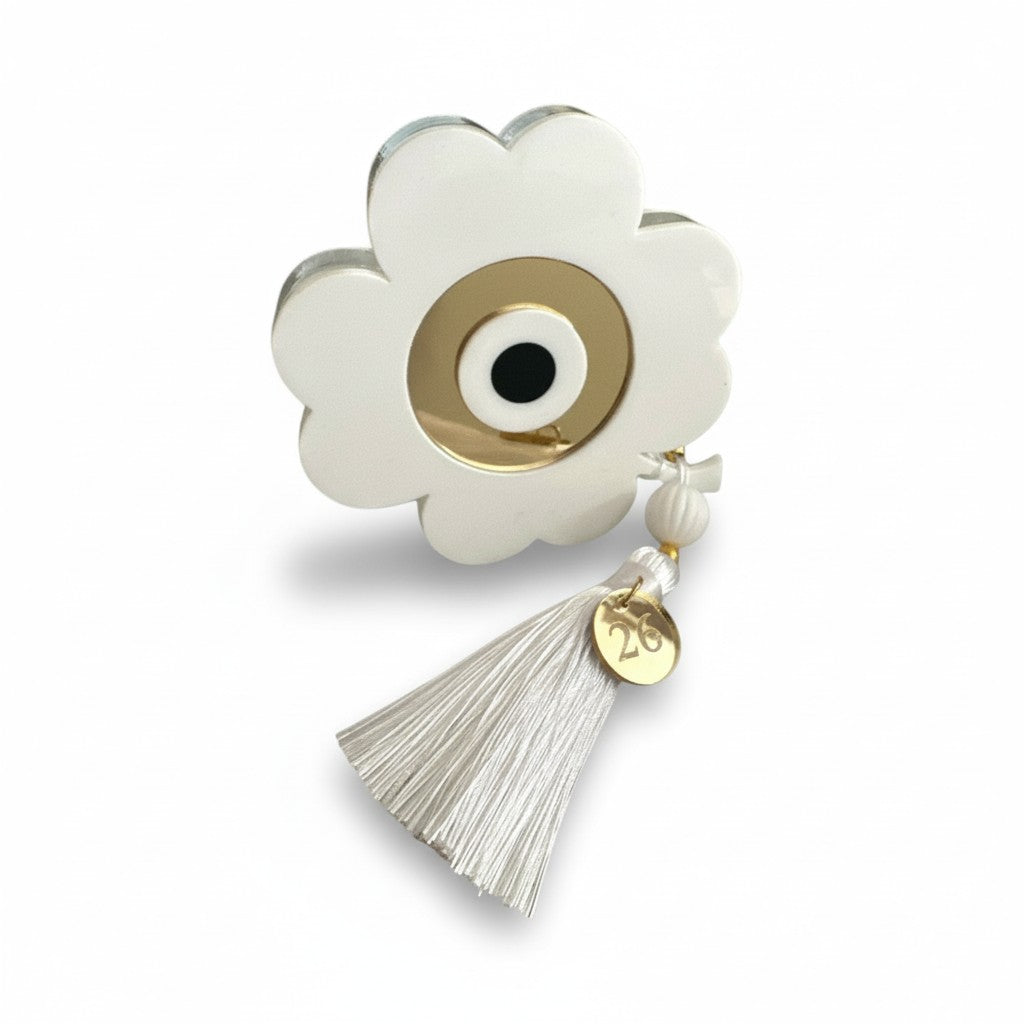 Handmade Lucky Tassel Clover plexiglass gouri with mirror detail and premium tassel – wholesale So Cute by Dimi