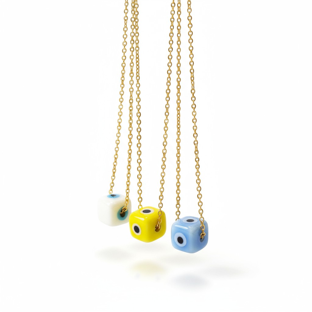 Χειροποίητο κολιέ με κυβάκι πορσελάνης μάτι – So Cute by Dimi Wholesale