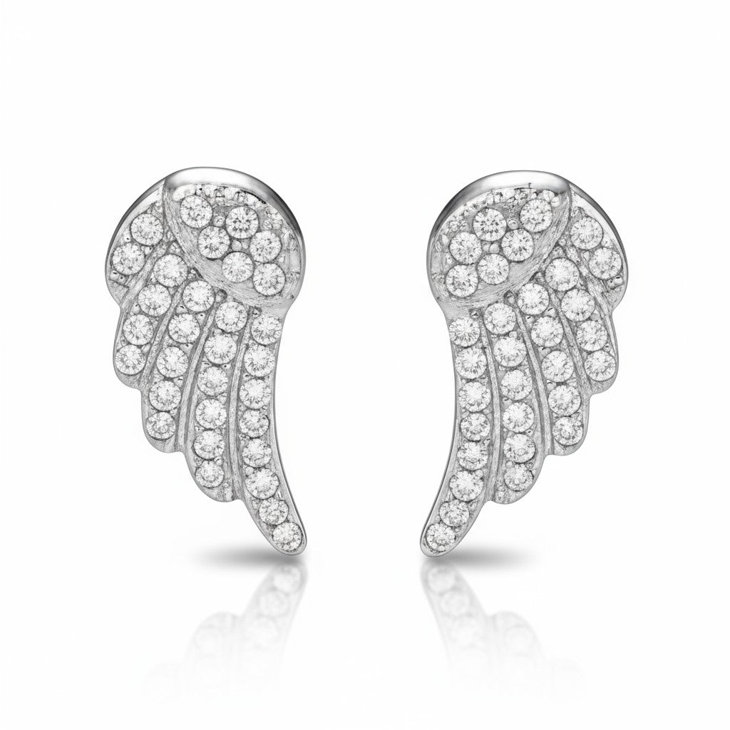 Crystal Angel Studs – Ατσάλινα Σκουλαρίκια με Φτερό Αγγέλου & Ζιργκόν | So Cute by Dimi Χονδρική