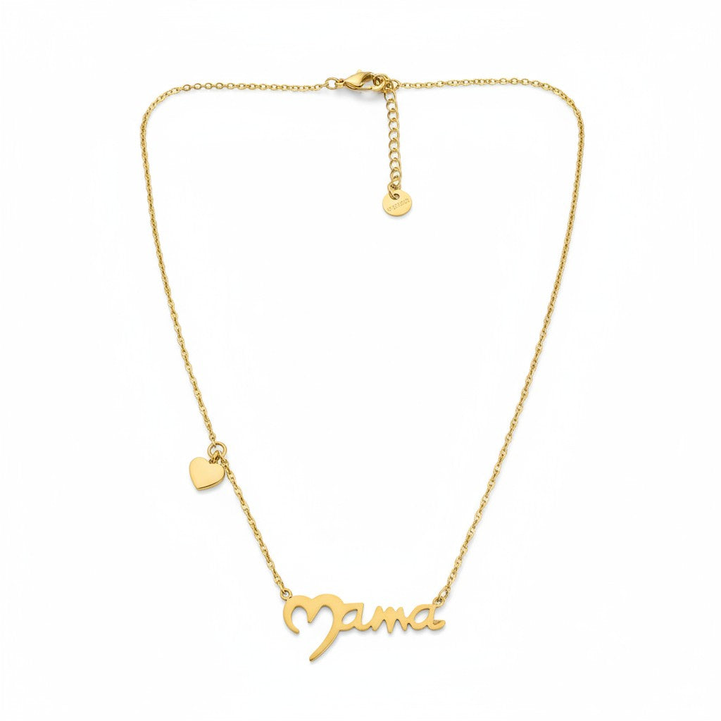 Ατσάλινο κολιέ “Mama” με μικρή καρδούλα σε χρυσό και ασημί – So Cute by Dimi χονδρική