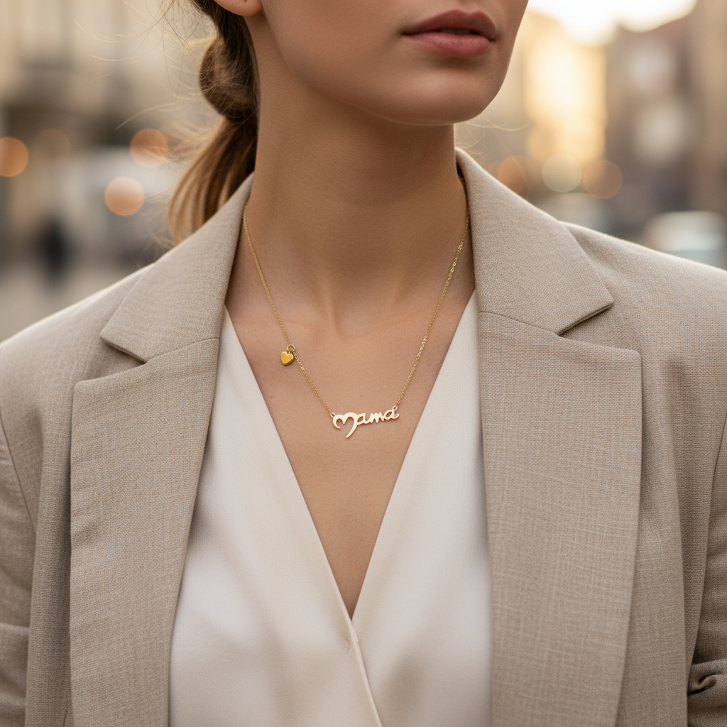 Ατσάλινο κολιέ “Mama” με μικρή καρδούλα σε χρυσό και ασημί – So Cute by Dimi χονδρική