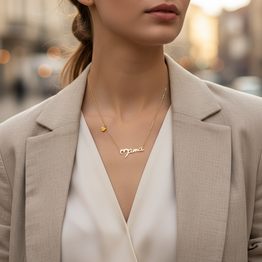 Ατσάλινο κολιέ “Mama” με μικρή καρδούλα σε χρυσό και ασημί – So Cute by Dimi χονδρική