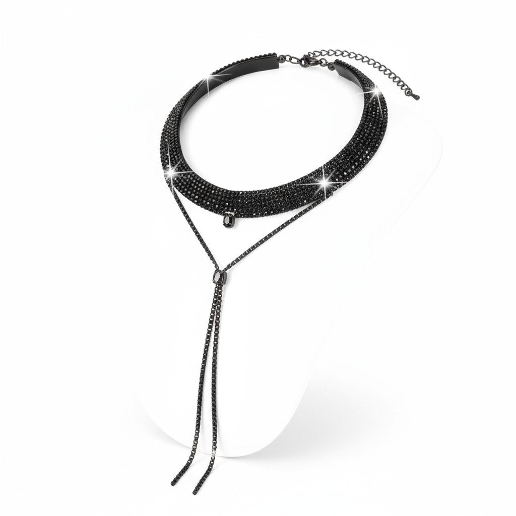 Βραδινό Y choker με κρυστάλλους σε ασημί ή μαύρο – Holiday Night Collection – So Cute by Dimi