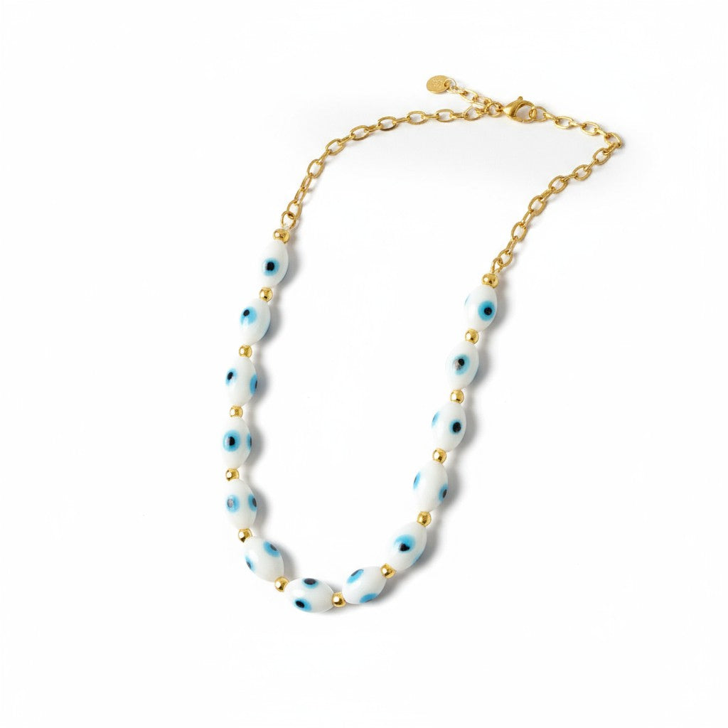 Χειροποίητο κολιέ με lampwork γυάλινες χάντρες μάτι – So Cute by Dimi Wholesale