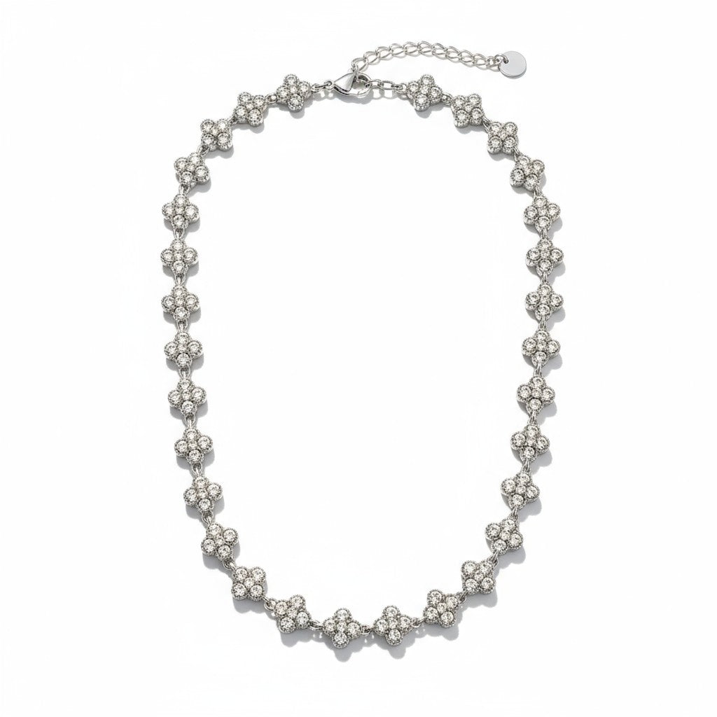 ⚡🚚 Crystal Cross Choker – Ατσάλινο Κολιέ με Σταυρούς Ζιργκόν