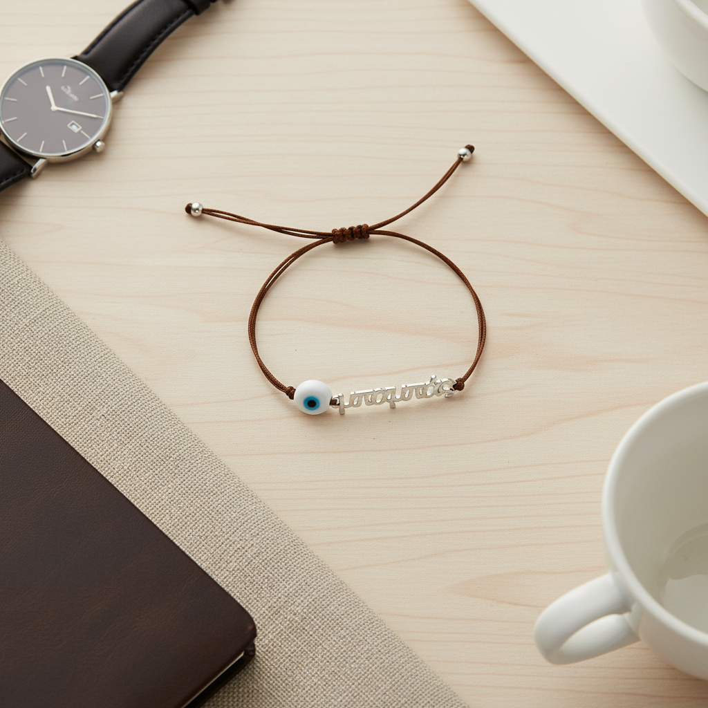 Χειροποίητο ανδρικό βραχιόλι ‘μπαμπάς’ με μαύρο κορδόνι και ματάκι – χονδρική So Cute by Dimi