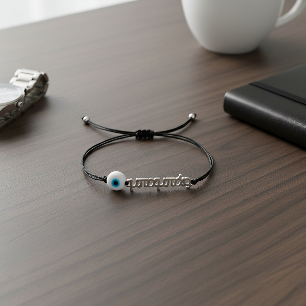 Χειροποίητο ανδρικό βραχιόλι ‘μπαμπάς’ με μαύρο κορδόνι και ματάκι – χονδρική So Cute by Dimi