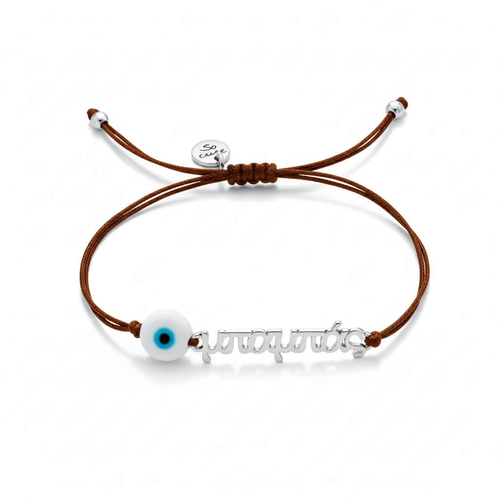 Χειροποίητο ανδρικό βραχιόλι ‘μπαμπάς’ με μαύρο κορδόνι και ματάκι – χονδρική So Cute by Dimi