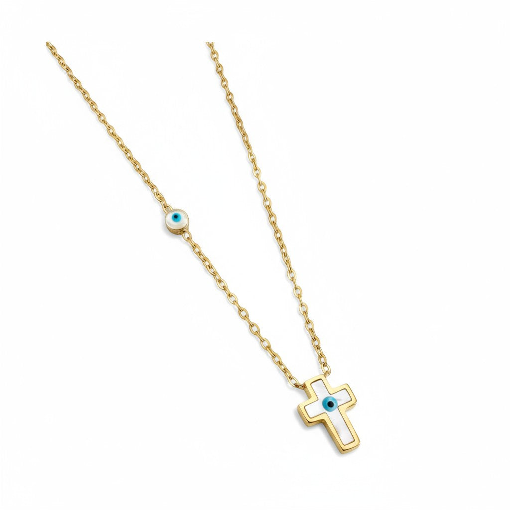 Mini Cross Eye Necklace – Ατσάλινο Κολιέ με Σμάλτο & Ματάκι | So Cute by Dimi Χονδρική