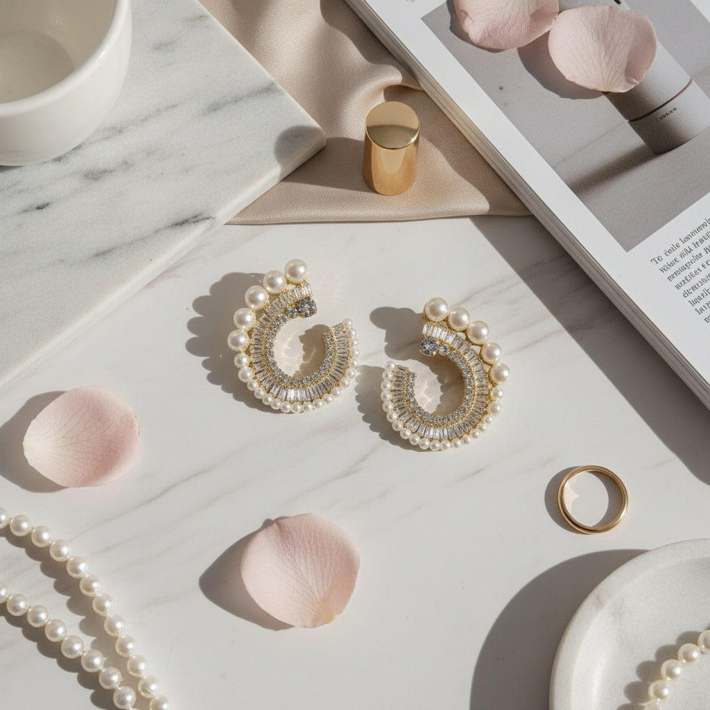 Statement σκουλαρίκια με πέρλες και στρας σε χρυσό, So Cute by Dimi Wholesale