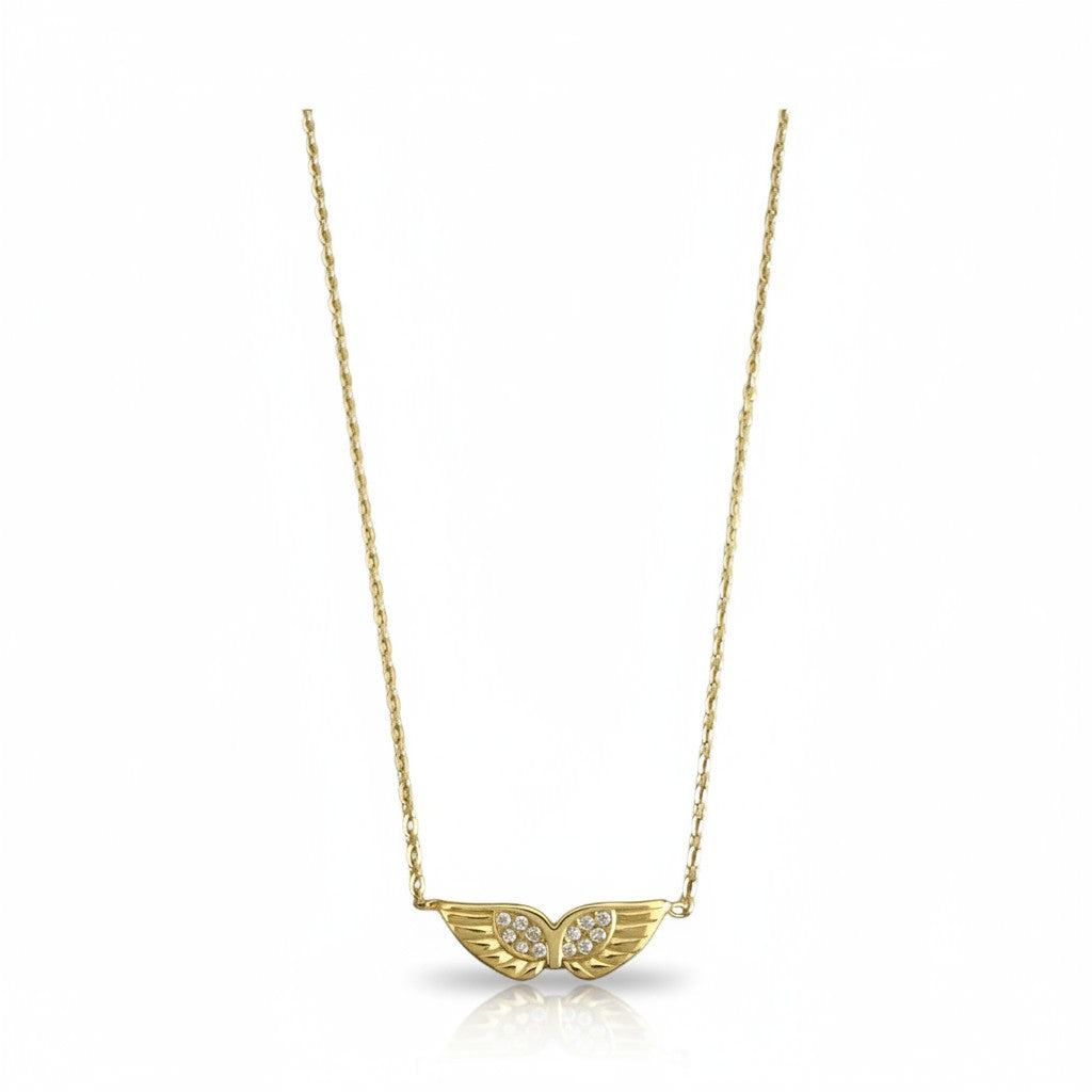 Delicate stainless steel necklace with small angel wing pendant in gold – So Cute by Dimi.
