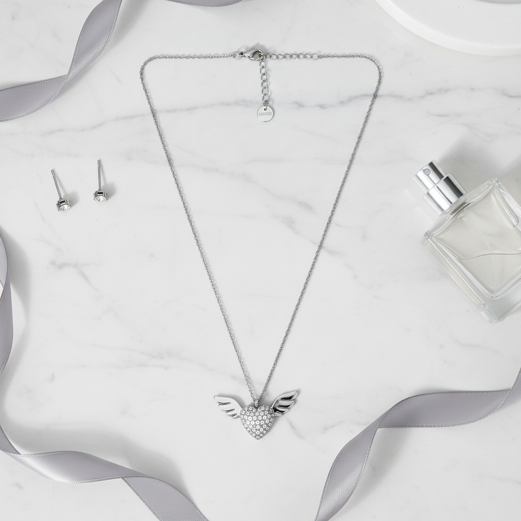 ⚡🚚Κολιέ “Angel Heart Shine” – Ατσάλι με στρας