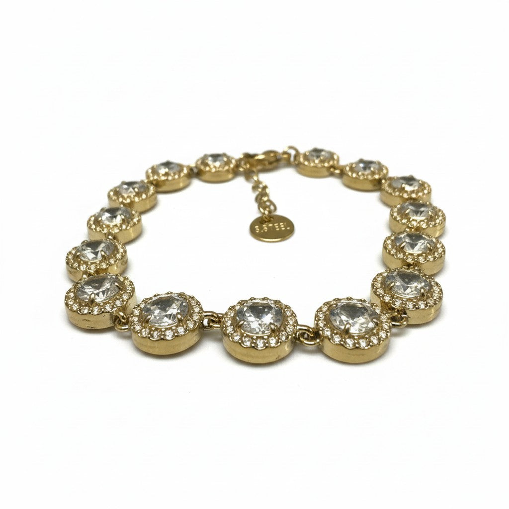 ⚡🚚Crystal Halo Bracelet – Ατσάλινο Βραχιόλι με Ζιργκόν & Στρας