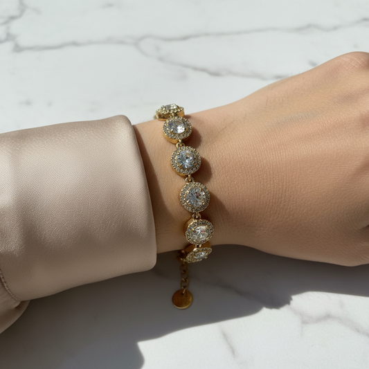 ⚡🚚Crystal Halo Bracelet – Ατσάλινο Βραχιόλι με Ζιργκόν & Στρας