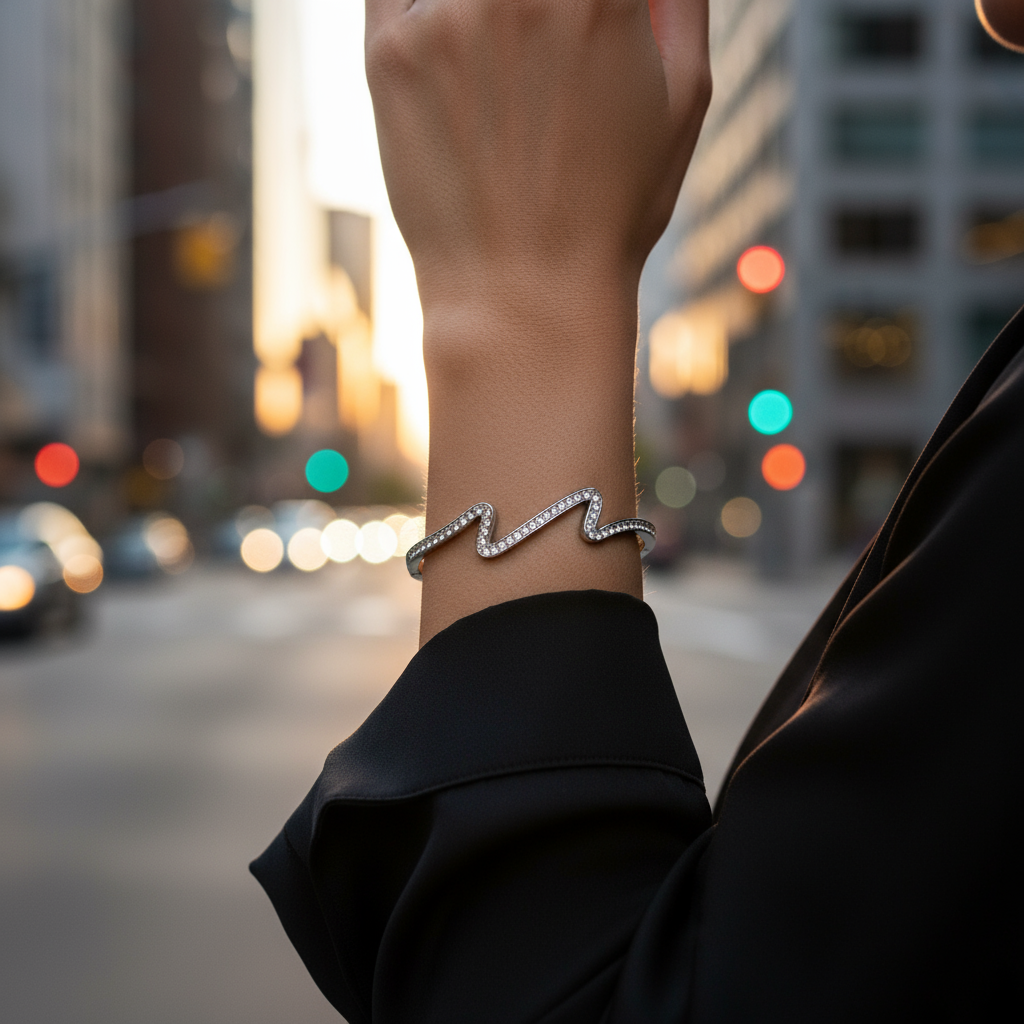 Ατσάλινο βραχιόλι με zigzag γραμμή και ζιργκόν – Crystal Zigzag Bangle So Cute by DImi Χονδρική