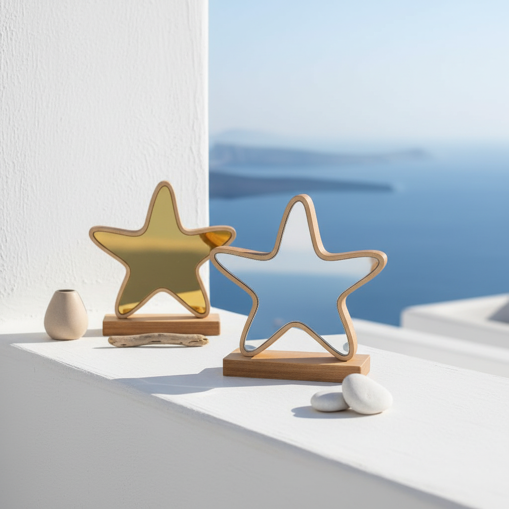 🤍✨ Επιτραπέζιος Αστερίας Mirror – Gold & Silver