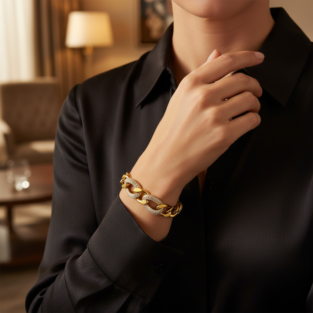 ⚡🚚Βραχιόλι “Bold Shine Chain” – Ατσάλι με στρας