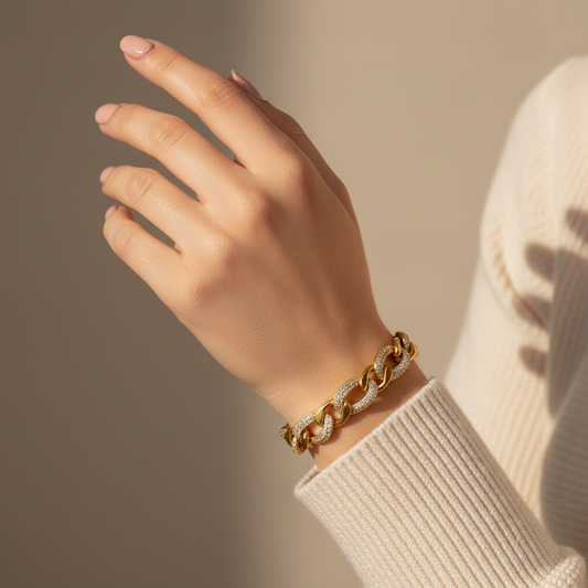 ⚡🚚Βραχιόλι “Bold Shine Chain” – Ατσάλι με στρας