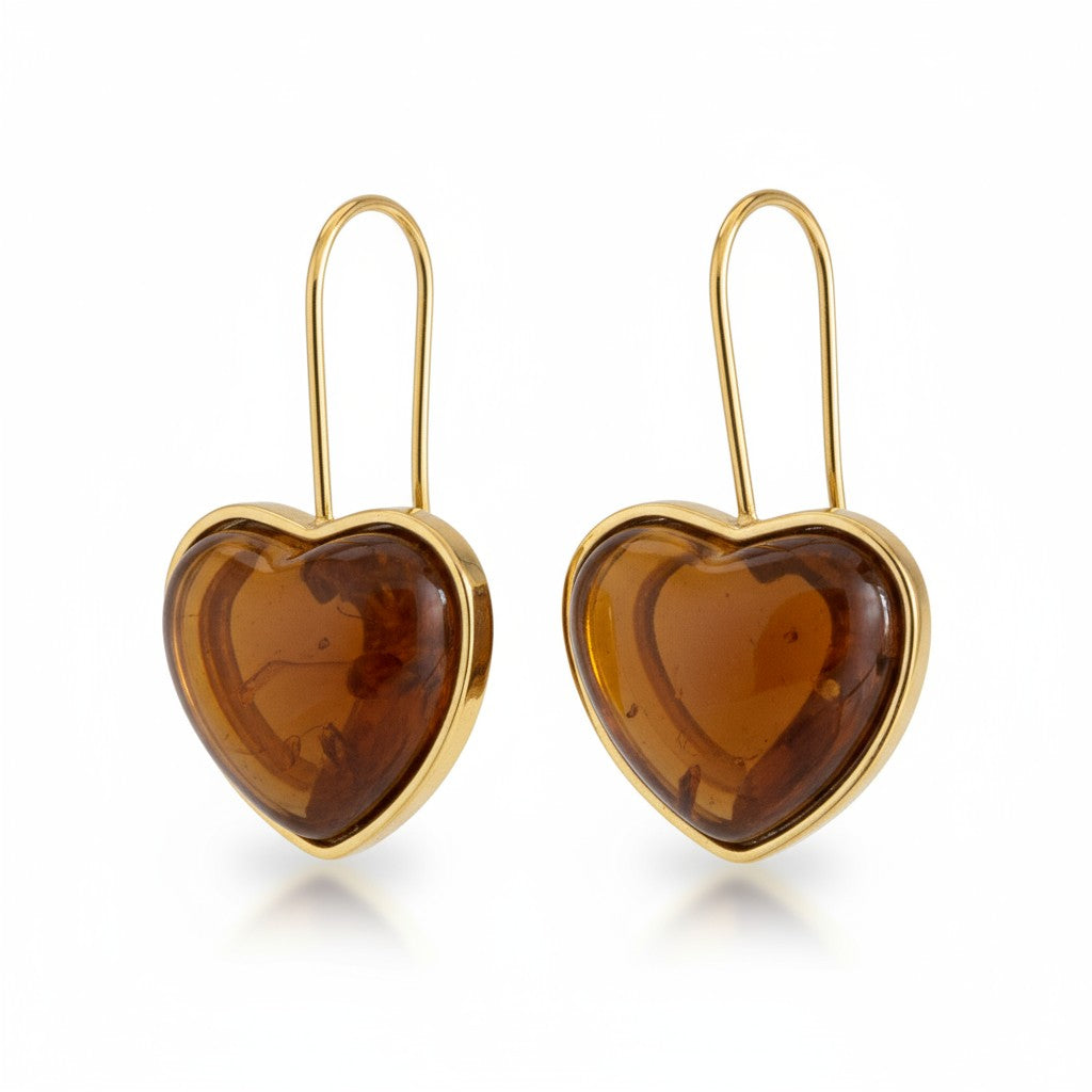 Ατσάλινα σκουλαρίκια So Cute by Dimi με καφέ καρδιές tortoise Χονδρική