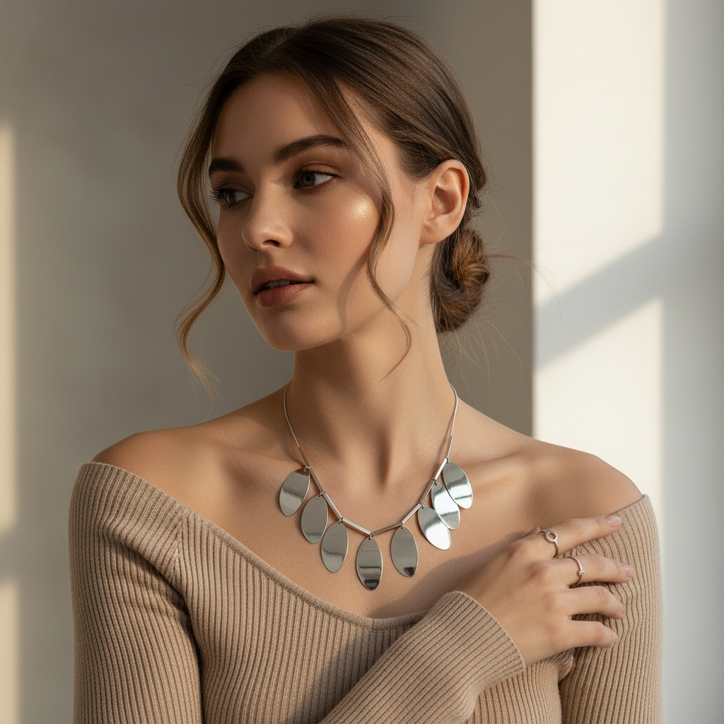 Ατσάλινο κολιέ με οβάλ μεταλλικά στοιχεία – So Cute Wholesale