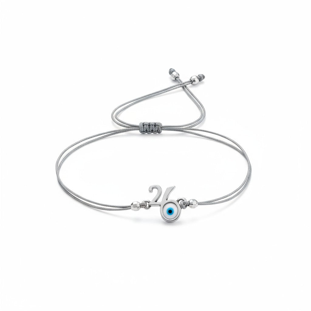 Βραχιόλι Γούρι 2026 με Ασημί Μάτι & Κορδόνι – Χονδρική | So Cute by Dimi 