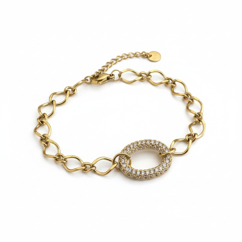 Stainless steel pavé oval link bracelet in  gold – So Cute by Dimi.