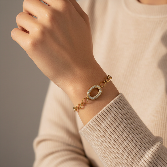 ⚡🚚Βραχιόλι “Luxe Oval Shine” – Ατσάλι με στρας