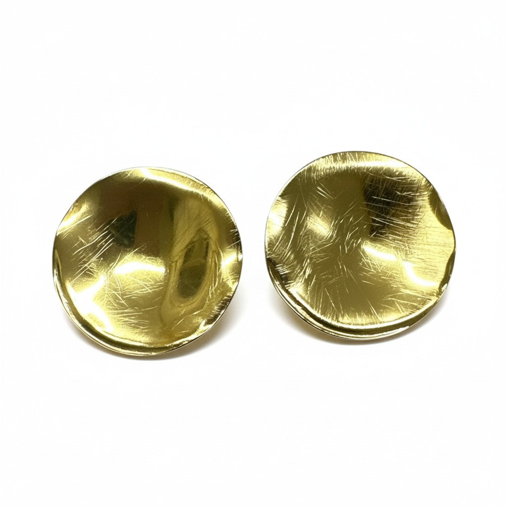 Ατσάλινα καρφωτά σκουλαρίκια 3,5 cm ακανόνιστη υφή χρυσό – So Cute by Dimi