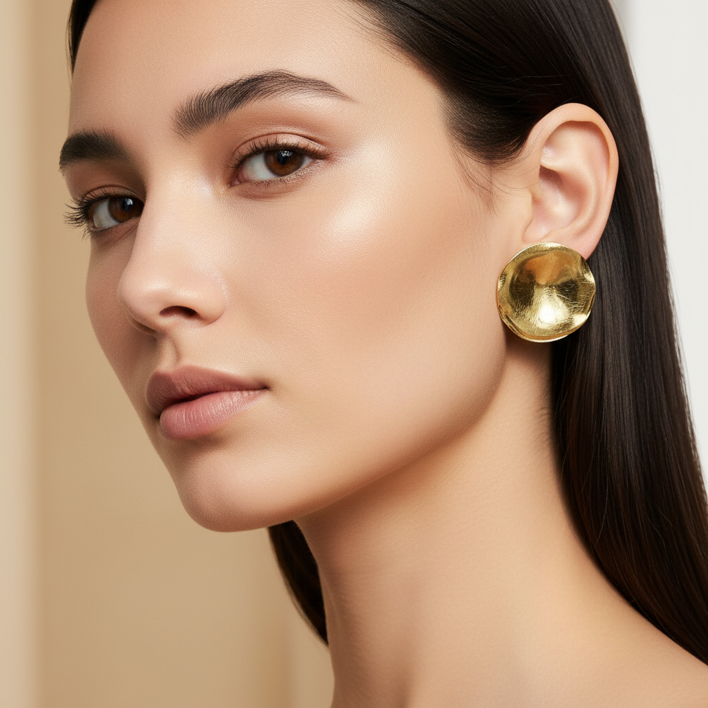 Ατσάλινα καρφωτά σκουλαρίκια 3,5 cm ακανόνιστη υφή χρυσό – So Cute by Dimi