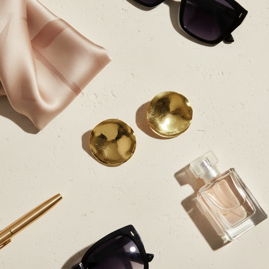 Ατσάλινα καρφωτά σκουλαρίκια 3,5 cm ακανόνιστη υφή χρυσό – So Cute by Dimi