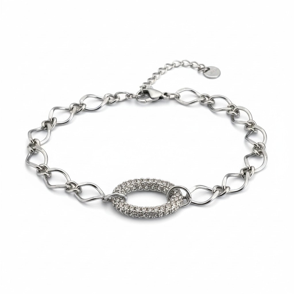 Stainless steel pavé oval link bracelet in silver  – So Cute by Dimi.