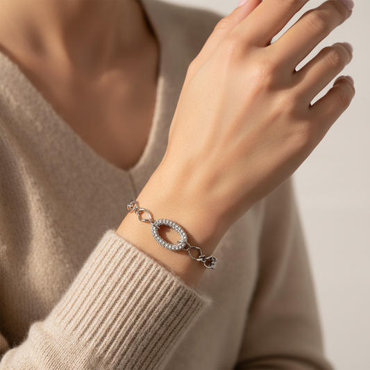 ⚡🚚Βραχιόλι “Luxe Oval Shine” – Ατσάλι με στρας