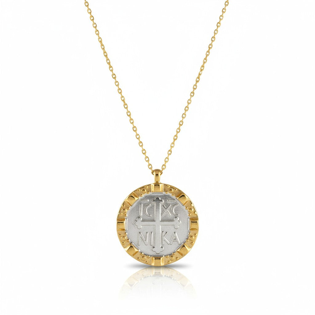 Ατσάλινο κολιέ χονδρικής So Cute by Dimi με δίχρωμο κωνσταντινάτο IC XC NI KA