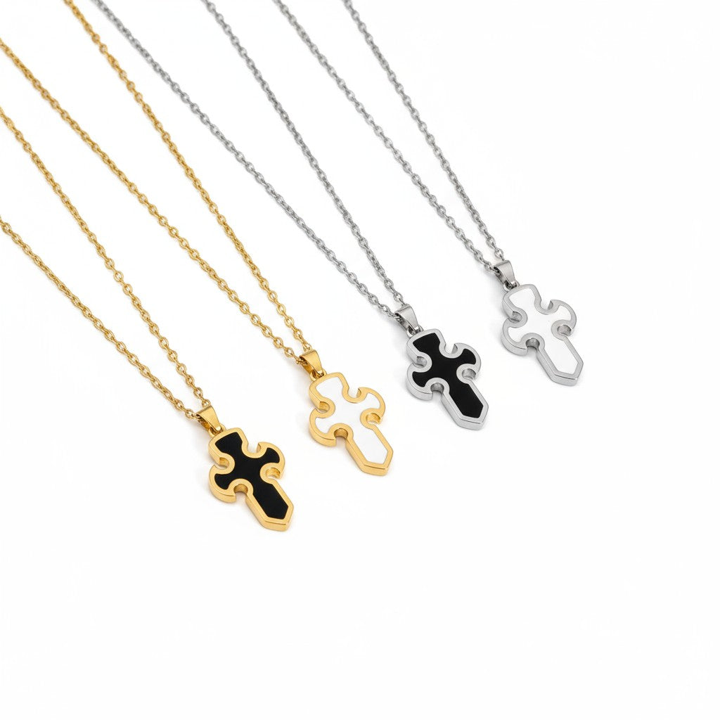 Black Cross Necklace – Ατσάλινο Κολιέ Σταυρός με Σμάλτο | So Cute by Dimi Χονδρική