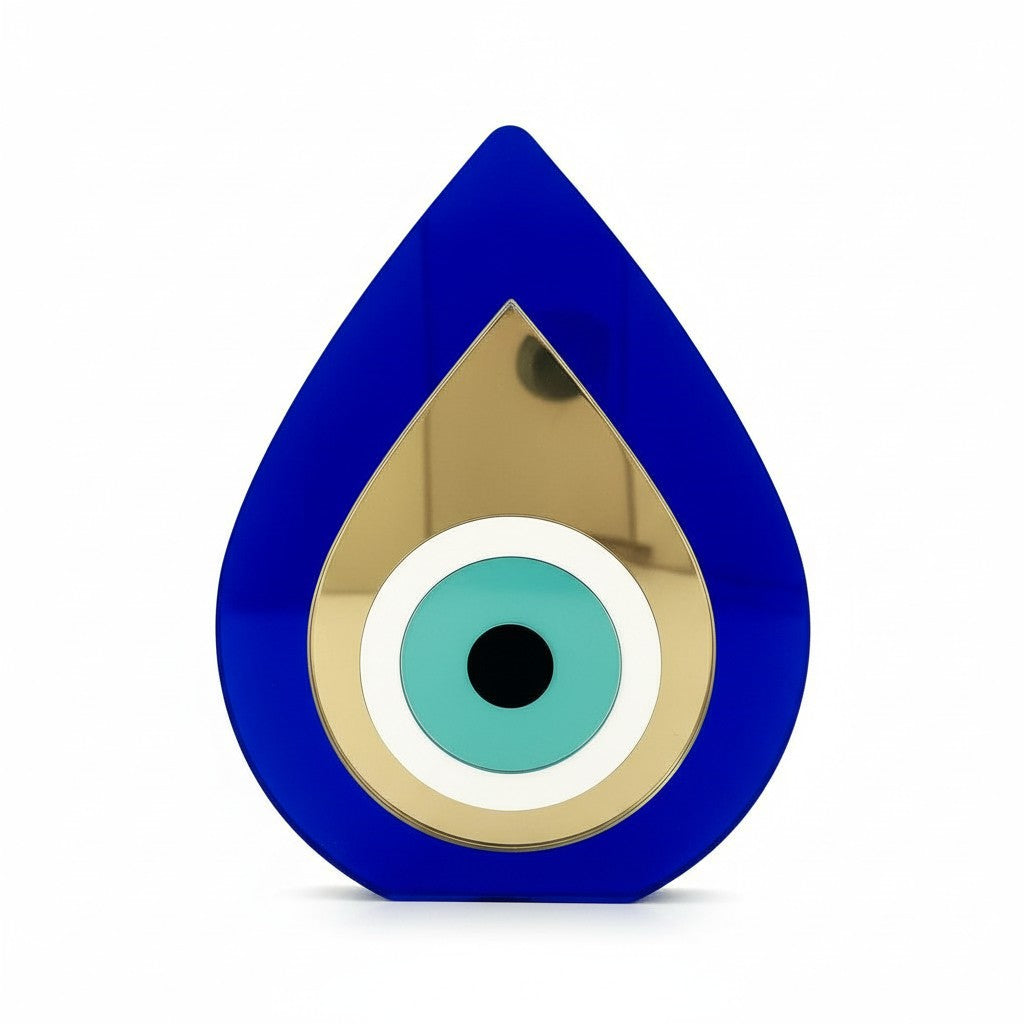 Επιτραπέζιο μάτι σταγόνα Μήλος από plexiglass σε μπλε–χρυσό, χειροποίητο γούρι So Cute by Dimi.