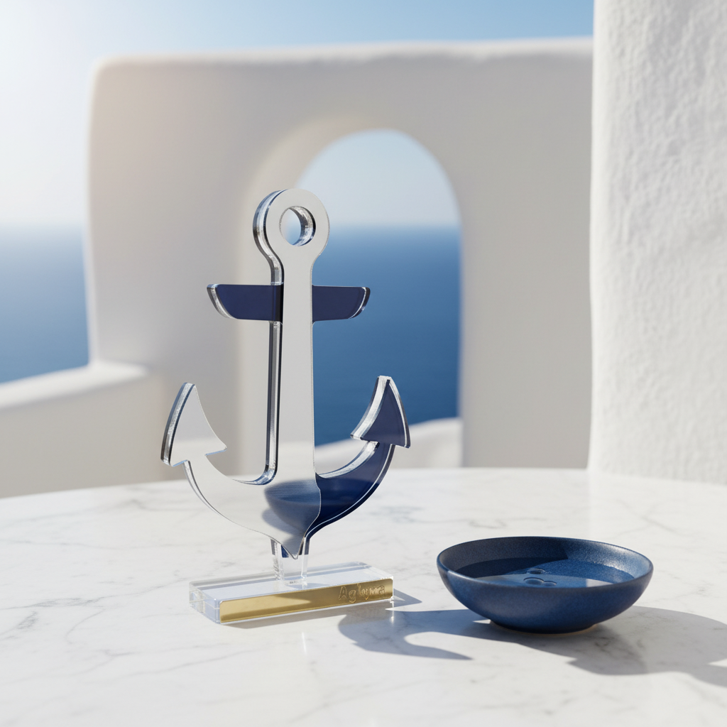 Γούρι plexiglass σε σχήμα άγκυρας από brushed ασημί καθρέφτη με διάφανη και χρυσή βάση –χονδρική So Cute by Dimi