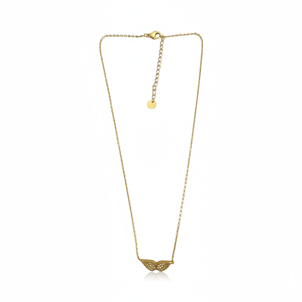 Delicate stainless steel necklace with small angel wing pendant in gold  – So Cute by Dimi.