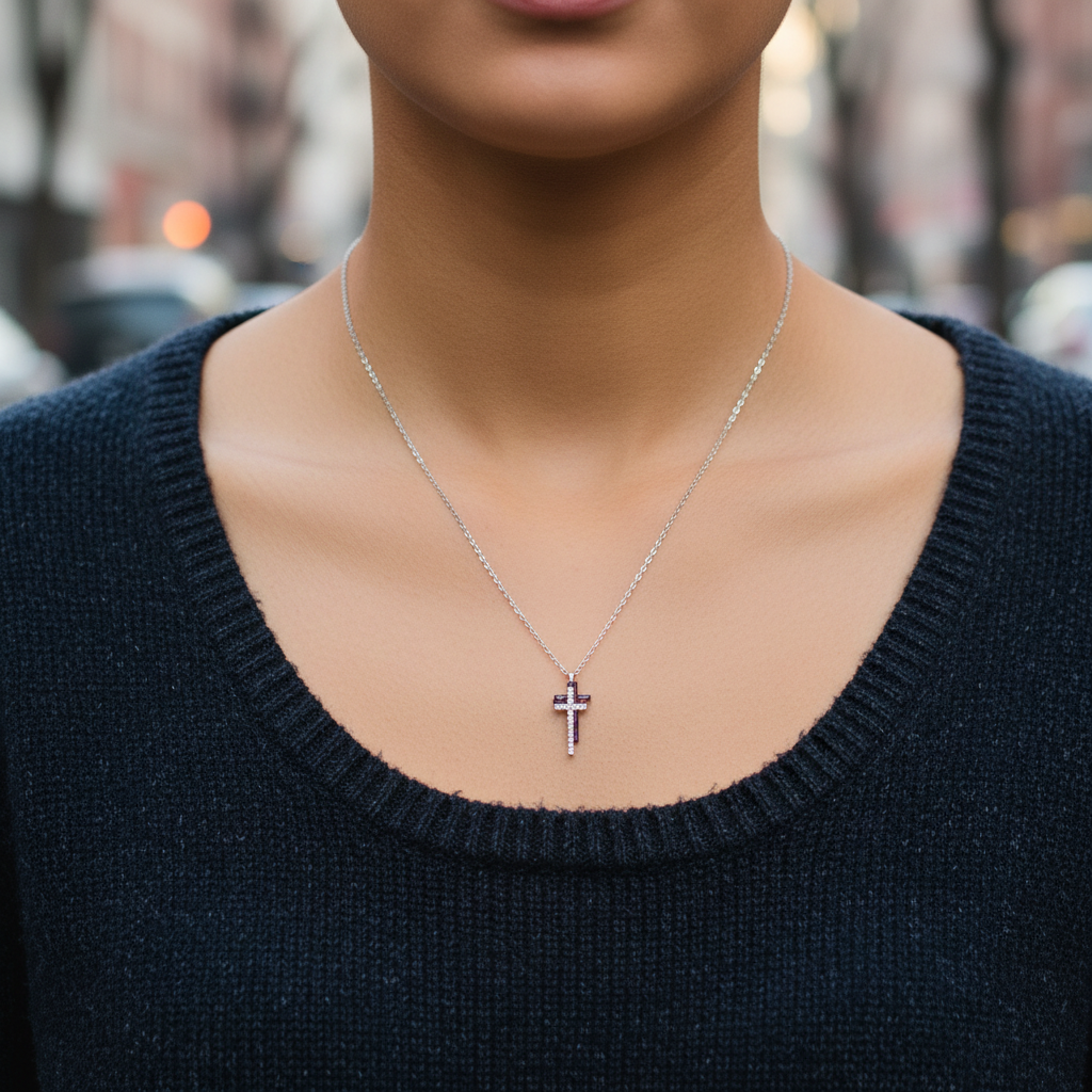 Stainless steel double-cross necklace with crystals in silver– So Cute by Dimi.