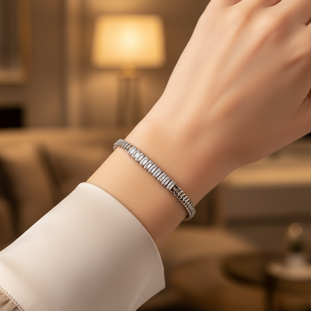 ⚡🚚Βραχιόλι “Baguette Glow Chain” – Ατσάλι με κρύσταλλα baguette